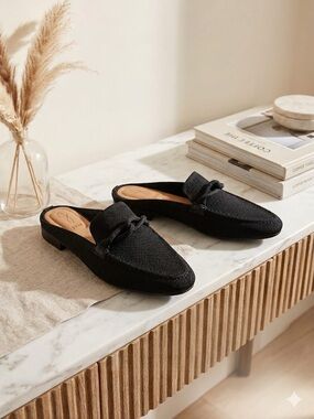 Joie Black Textured Slip-On Loafer Mules size 7.5